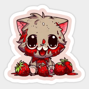 Zombie Kitty with Srawberries Sticker